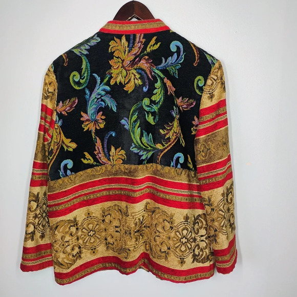 Vintage Sag Harbor Gold Red Tapestry Artsy Boho Button Up Jacket Size 12 Petite - Picture 4 of 12